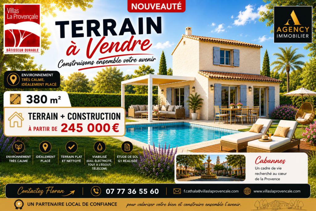Terrain constructible, bel emplacement à Cabannes