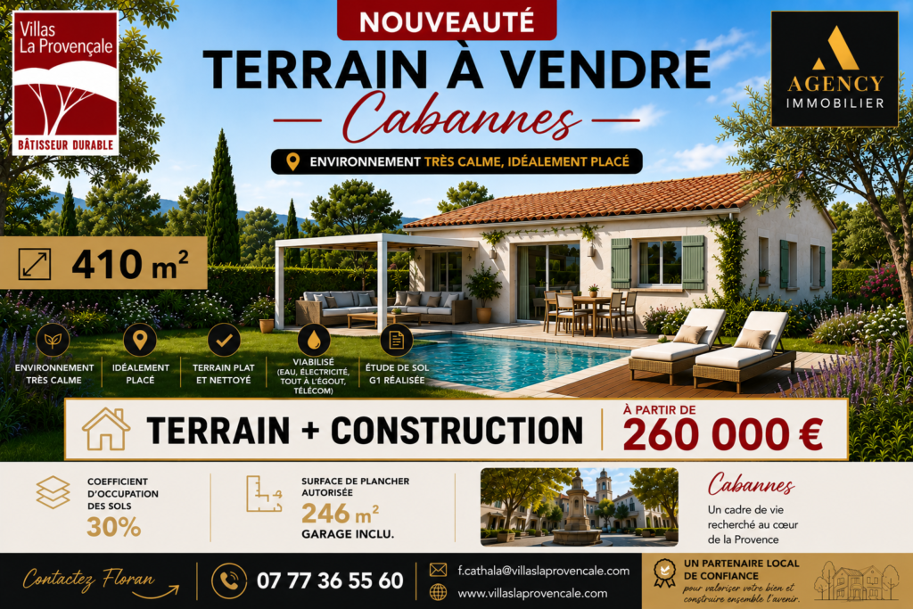 Terrain constructible, bel emplacement à Cabannes